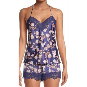 In Bloom by Jonquil Navy Floral Satin/Lace 2 Piece Pajama Set Size Small 4-6